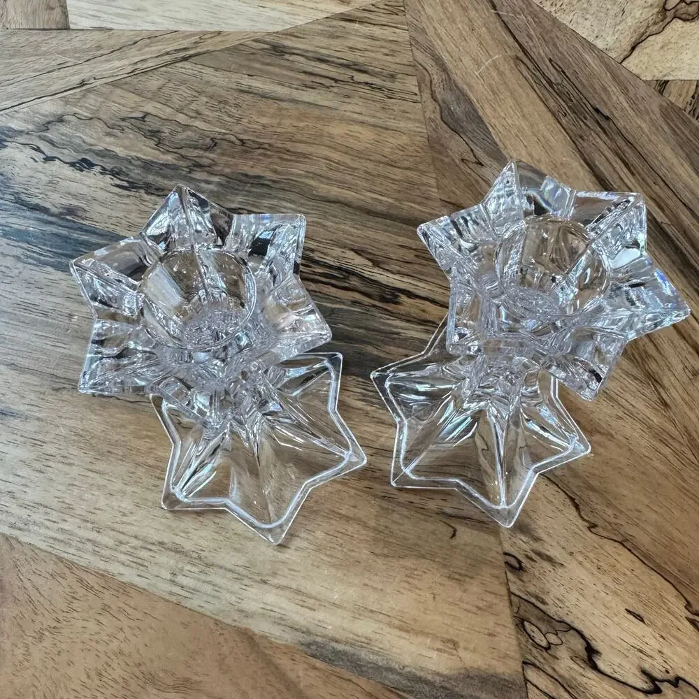 Mikasa Firestar Crystal Candlestick Holders Pair Star Base 4.25” Vintage Austria
